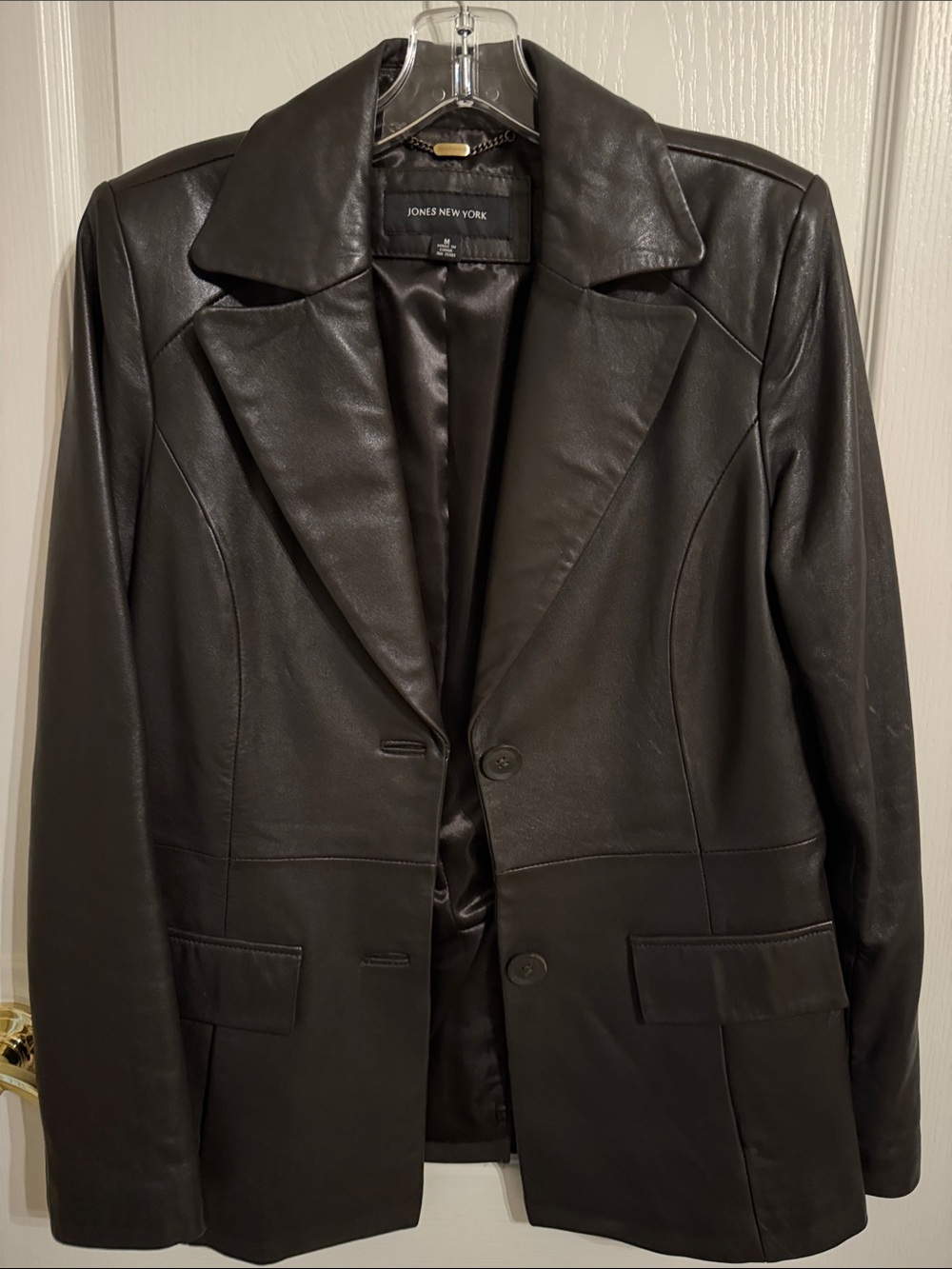 Jones New York Black Leather Tailored Blazer